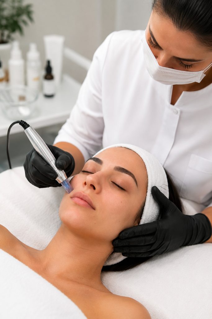 Trattamento viso con microneedling durante un corso pratico professionale a Catania