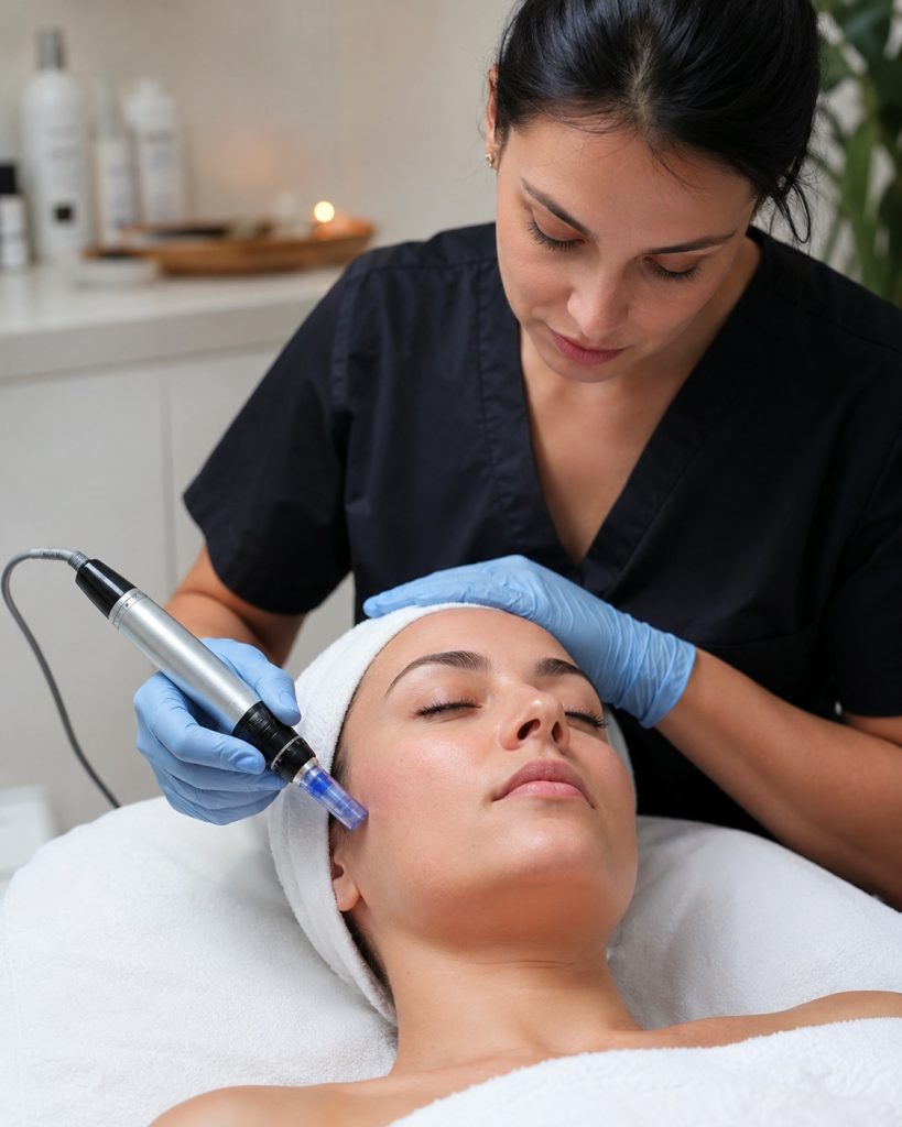 Trattamento professionale di microneedling viso eseguito da un’operatrice in istituto estetico a Catania.