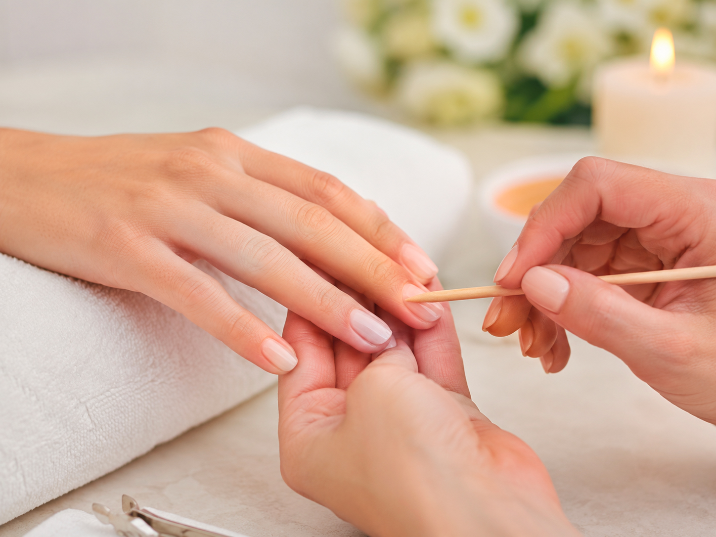Trattamento delicato delle cuticole durante una manicure professionale